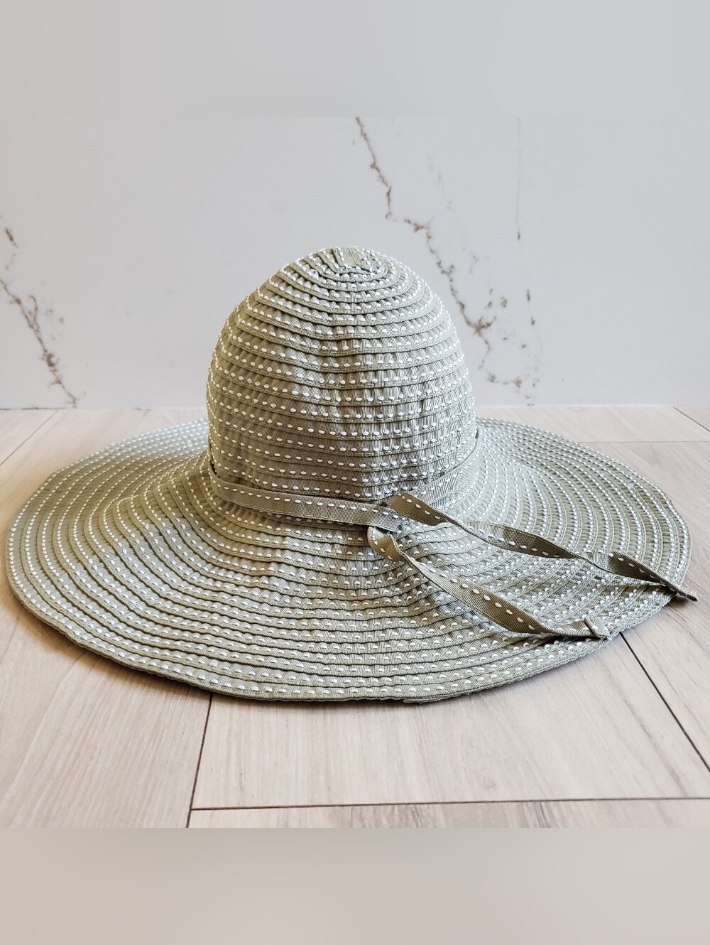 Sun n Sand Wide‎ Brim Sun Hat Polka Dot Ribbon Sage Green
